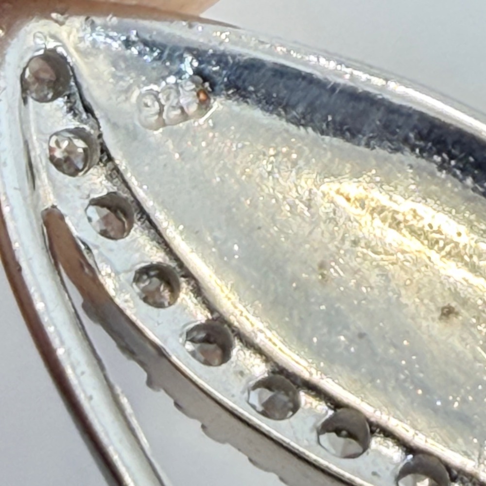 925 Sterling Silver Two Tone Gold Leaf Pendant Cubic Zirconia Marquise 1.5 Inch - Picture 3 of 4